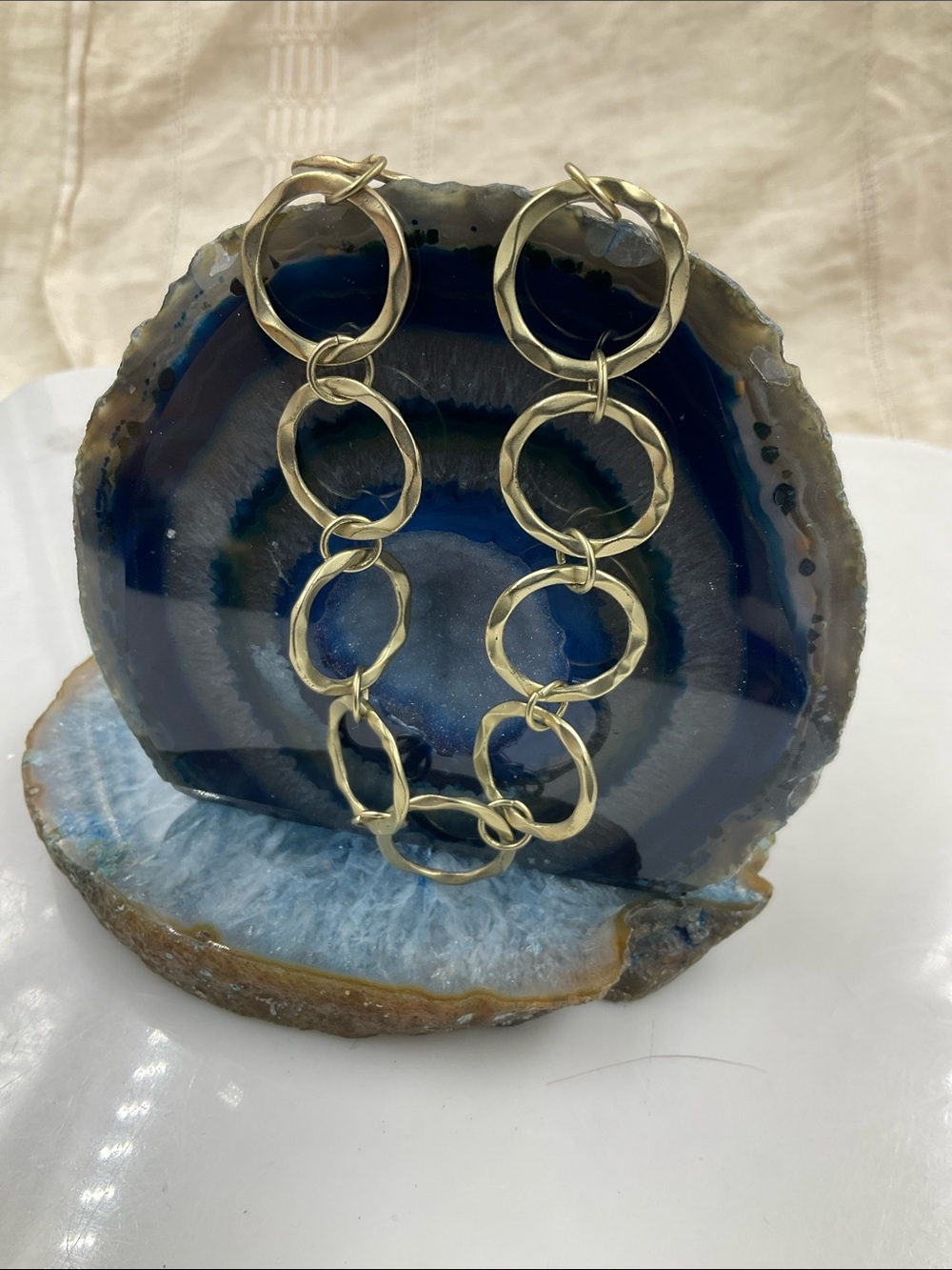 Elegant 30” & 3’Ext. Textured Hammered Gold Circle Link Necklace - Picture 3 of 5